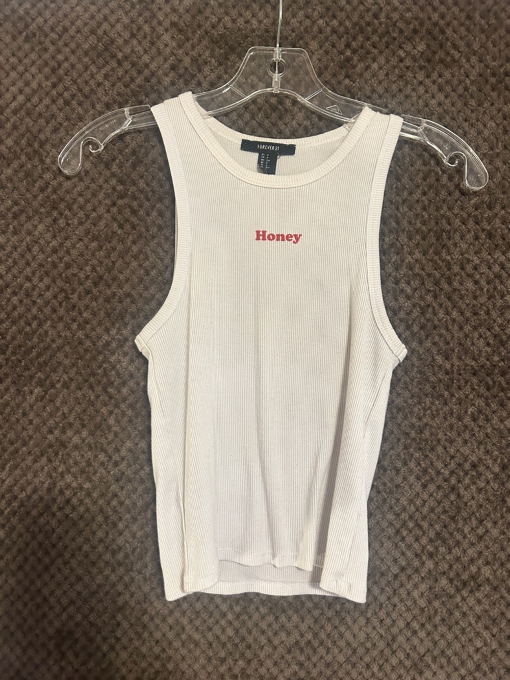 Forever 21 Cream Ribbed Tank with Red "Honey" Chest Print
